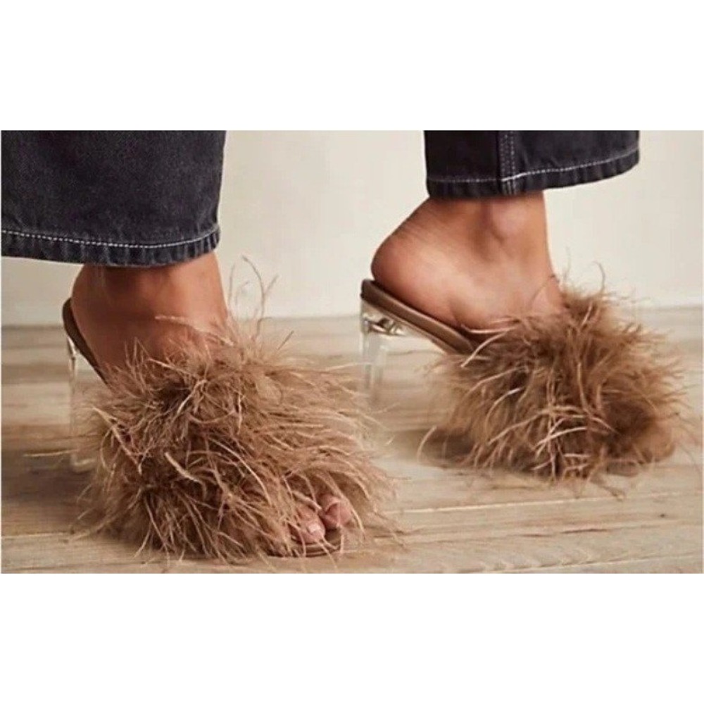 Jeffrey Campbell Daisy Feather Heels Women Tan 5